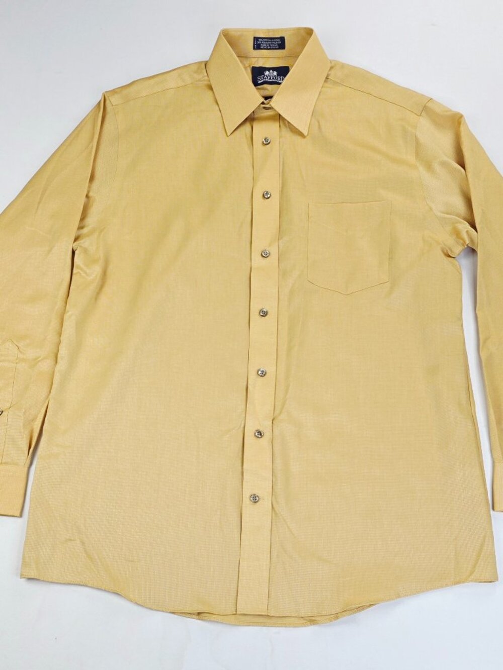Stafford Wrinkle Free Mustard Mens Size 16 34-35 Long Sleeve Pocket Shirt